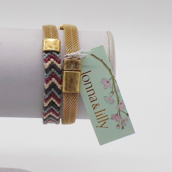 Lonna & Lilly Double Wrap Bracelet Gold-Tone Multi-Color Chevron Pattern - Picture 1 of 4